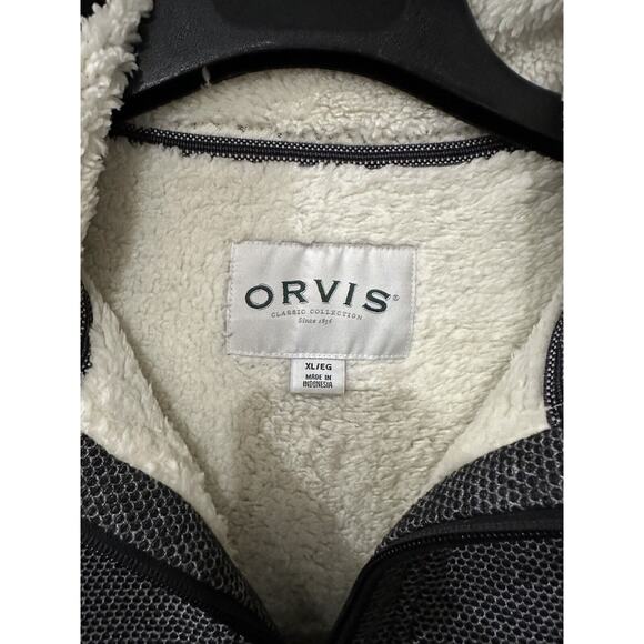 Orvis 1/4 Zip Pullover Sherpa Lined Men's Gray Black Grey Sweater - Size XL - Picture 4 of 7